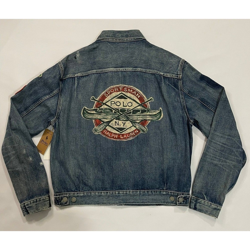 RARE NEW POLO Ralph Lauren Sportsman Denim Jacket sz M Bear